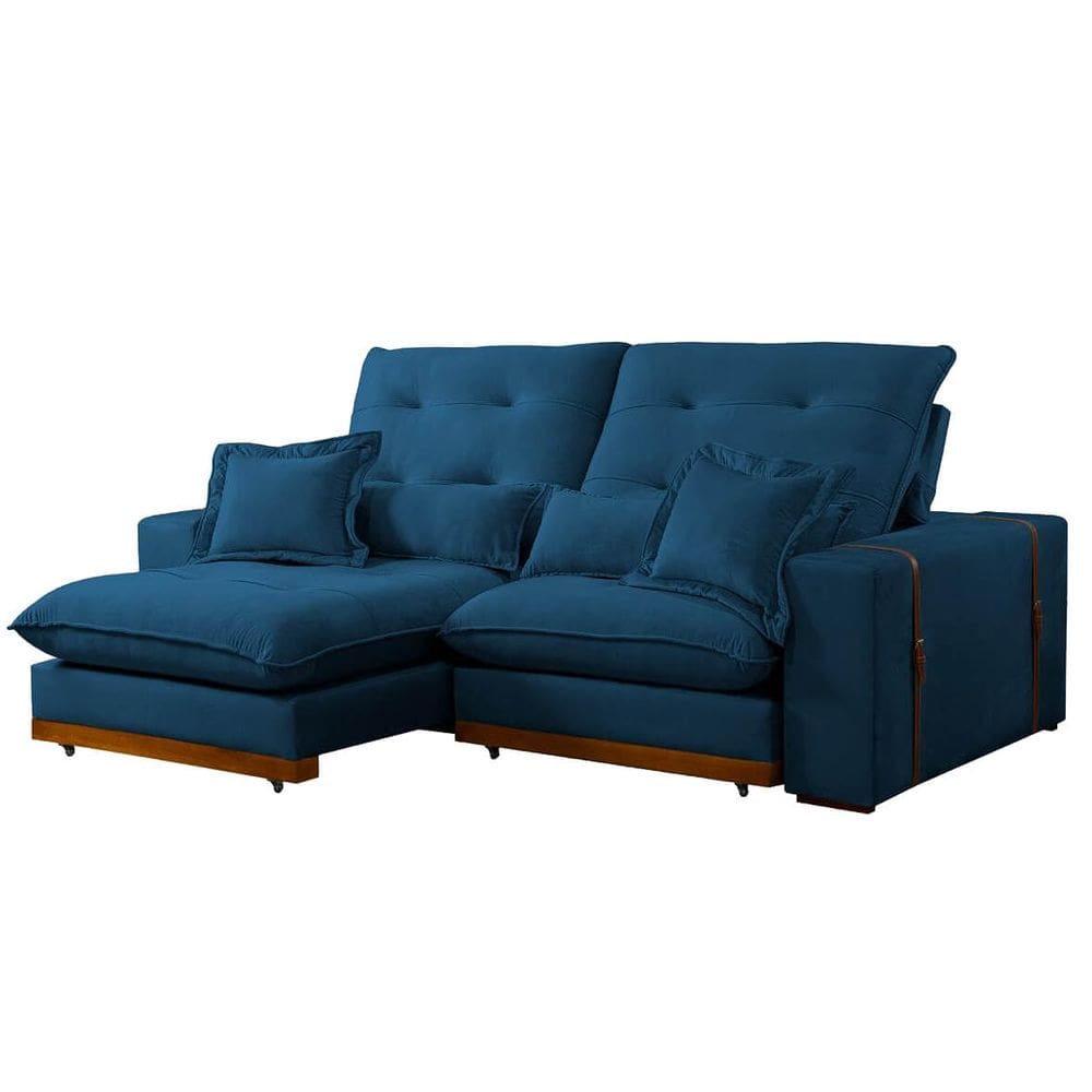 Sofá Toronto 4 Lugares Retrátil E Reclinável 250Cm Tecido Veludo Cor Azul