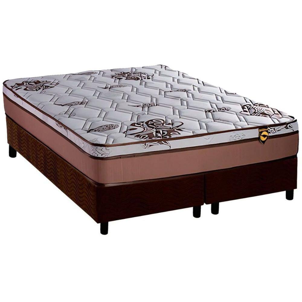 Cama Box Queen: Colchão Molas Ensacadas Luckspuma MasterPocket Caribe + Base CRC Suede Brown(158x198)