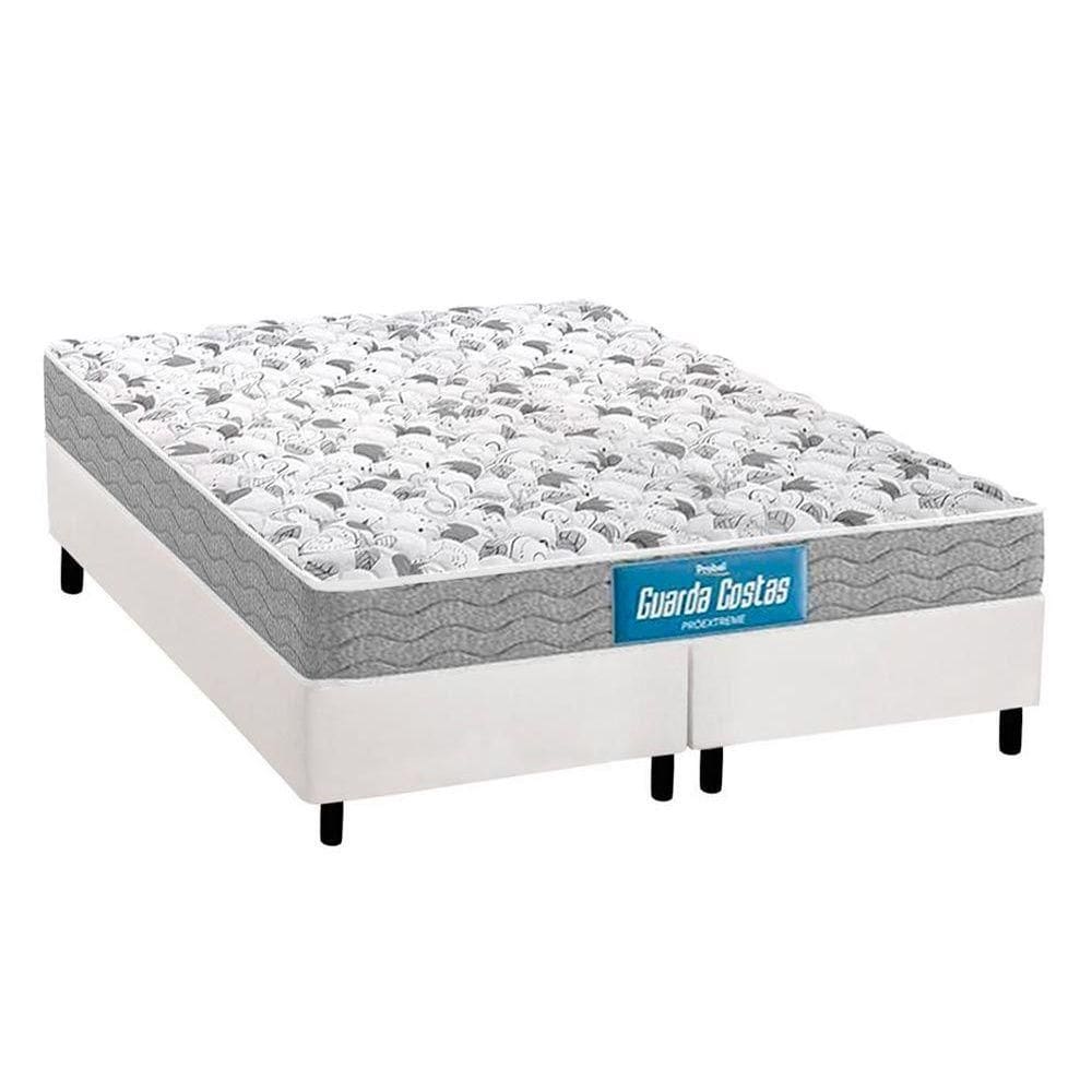 Cama Box Queen: Colchão Espuma Probel D45/EP Guarda Costas Próextreme Double Face + Base CRC Courano White(158x198)