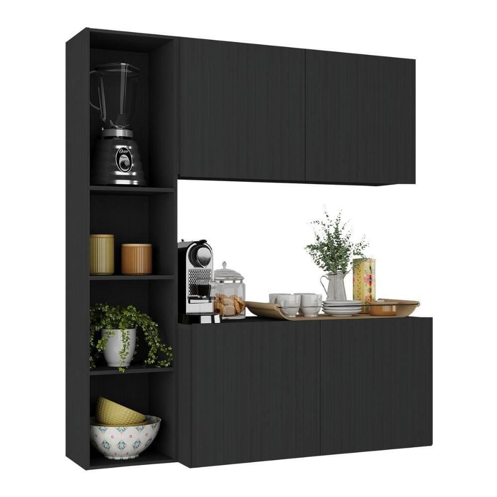 Armário De Cozinha Compacta Com Balcão Linea Fit 4 Portas Multimóveis Mp2218 Preto Preto
