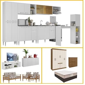Armário Cozinha Kit Casa Completa Mobiliada 3 Ambientes Multimóveis Cr60000 Branco nogueira Off White