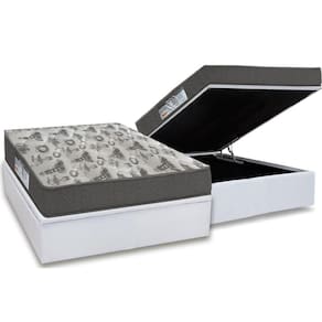 Cama Box Baú Casal: Colchão Espuma Ortobom D33 / EP ISO 100 Ultra Firme + Base CRC Courano White(138x188)