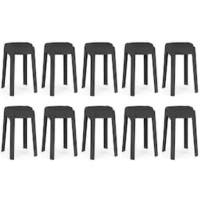 Kit 10 Banquetas Baixa Empilhável Nordica - Preto