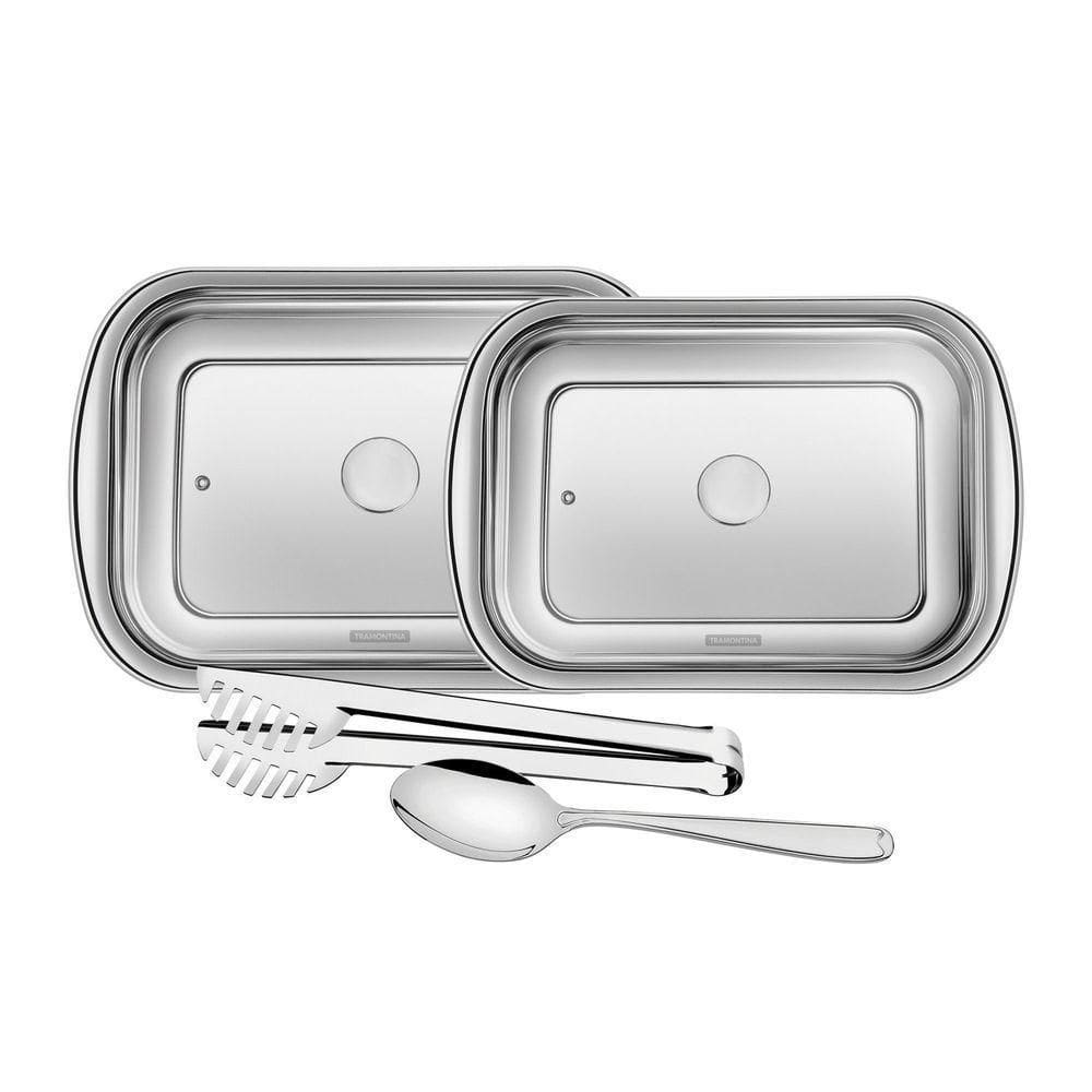 Kit Para Assar E Servir Tramontina Cosmos Em Aço Inox Com Tampa De Vidro 4 Peças Tramontina