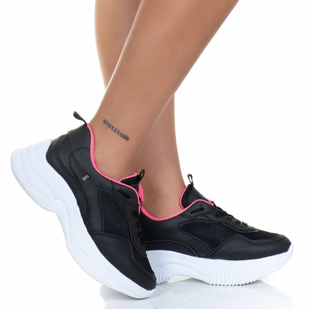 Tenis Feminino Preto Chunky Casual Estilo Shoes