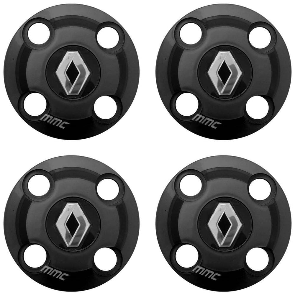 4Un Calota Centro Roda Clio Kangoo Logan Preto Fosco