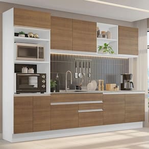 Armário De Cozinha 310cm Branco/Rustic02 Branco/Rustic