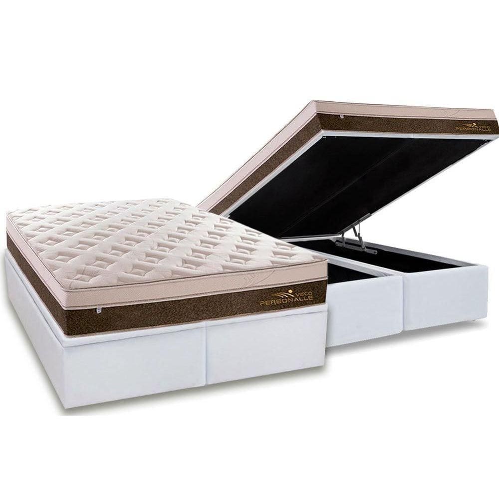 Cama Box Baú King: Colchão Molas Plumatex MasterPocket Ensacadas Personalle + Base CRC Courano White(193x203)