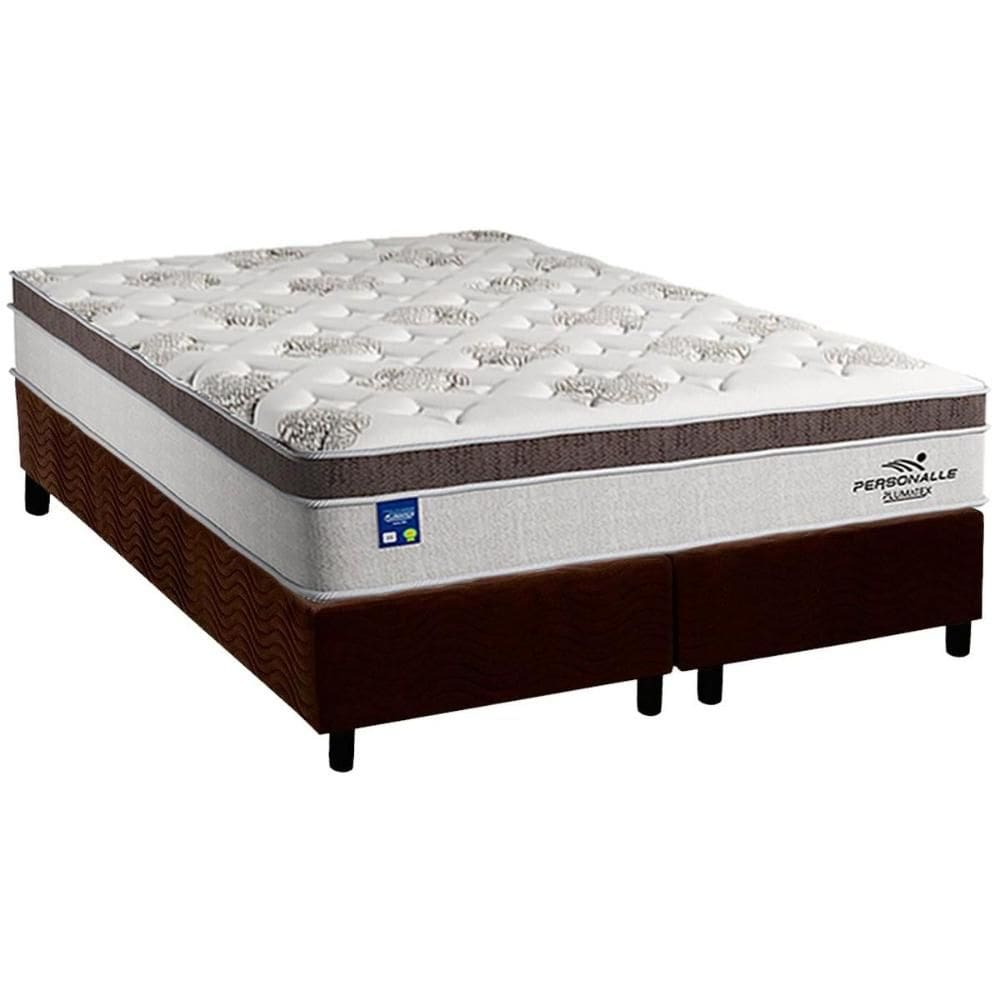 Cama Box Queen: Colchão Molas Ensacadas Plumatex MasterPocket Personalle + Base CRC Suede Brown(158x198)