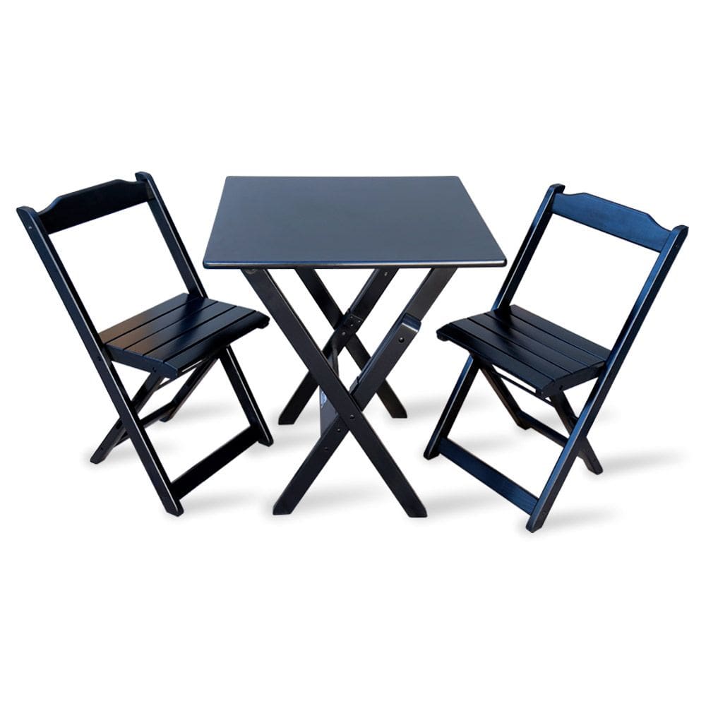 Conjunto De Mesa Dobrável 70x70 Com 2 Cadeiras Preto - Tarimatã