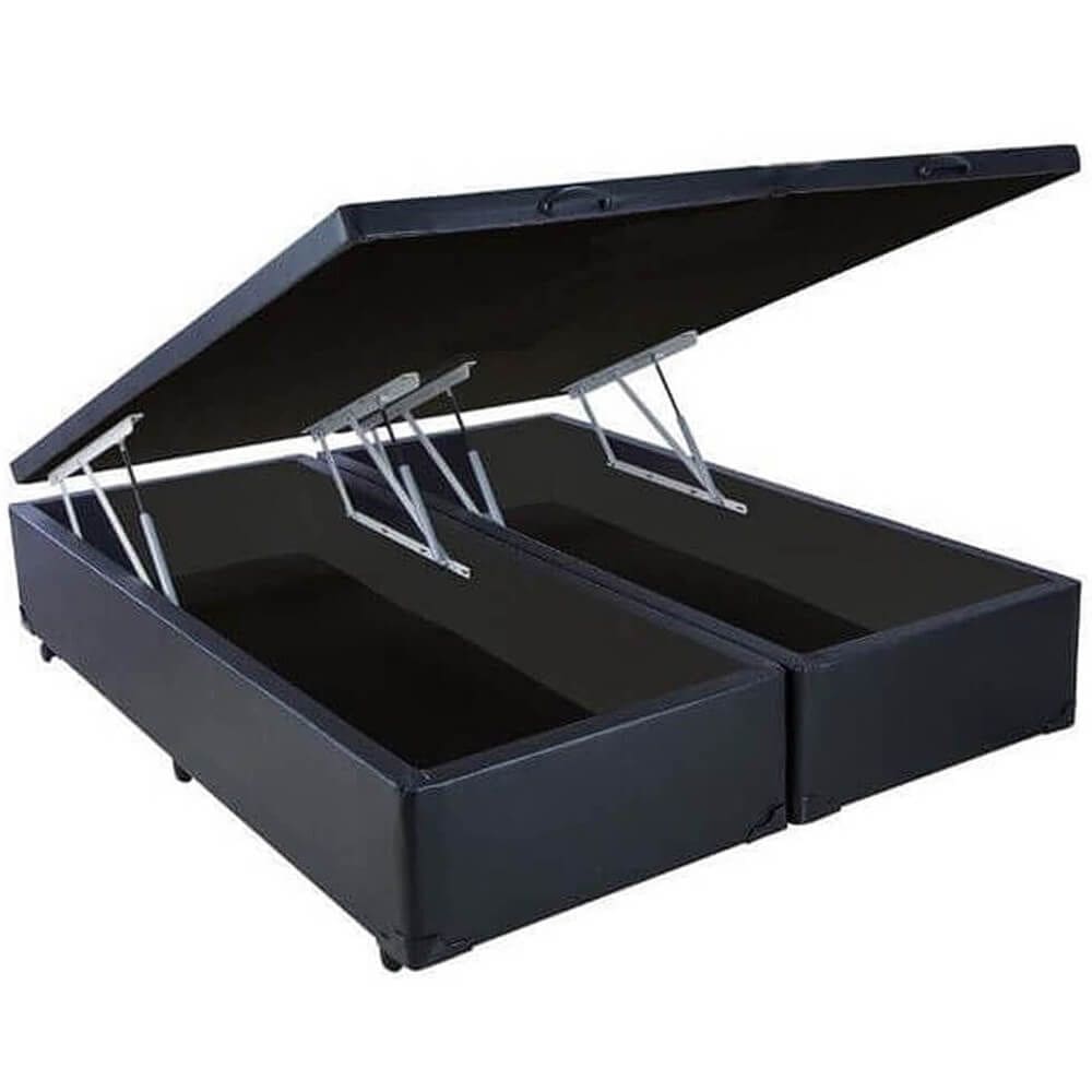 Base Box Bipartida Baú Queen em Corino Universal 41x198x158 Cor Preto