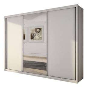 Guarda Roupa Paradizzo Casal com Espelho 3 Portas 6 Gavetas Novo Horizonte Cor Branco