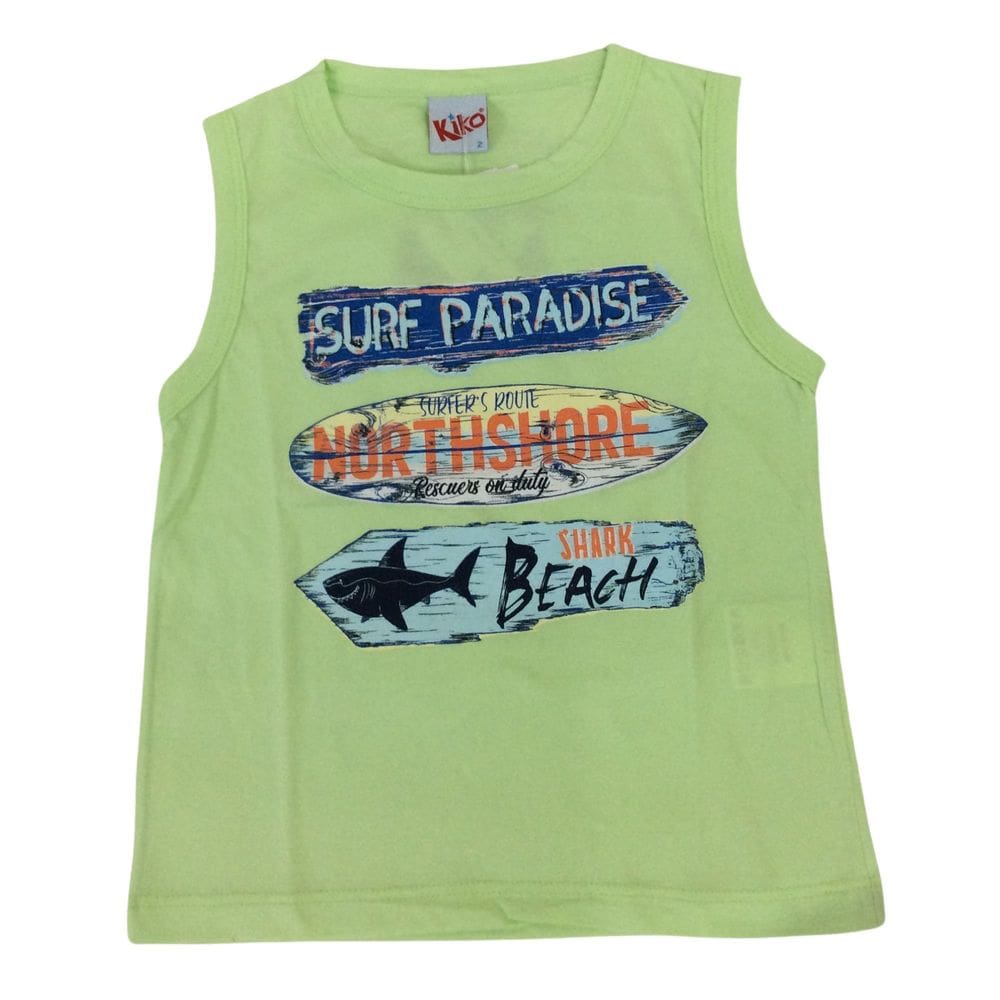 Camiseta Regata infantil masc Kiko e kika verde e azul