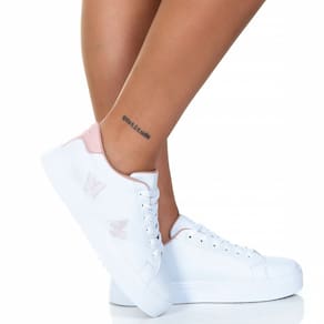 Tenis Feminino Casual Branco Nude Borboleta Estilo Shoes