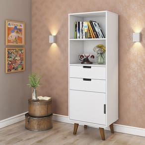 Estante Vintage Paris 1 Porta 2 Gavetas Branco - Olivar Móveis