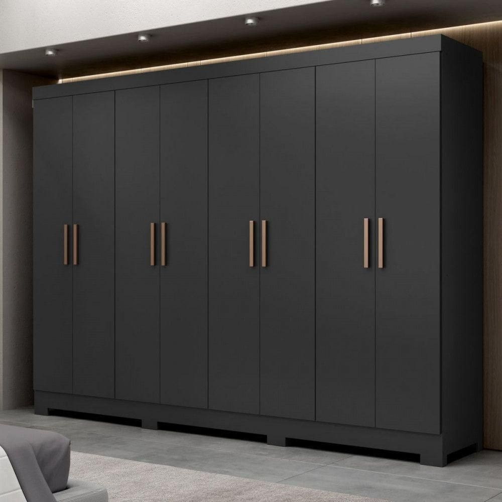 Guarda Roupa Casal Paris Com Pés 8 Portas Mdp Preto Fosco Maxel Preto