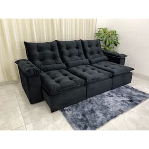 Sofá Retrátil Reclinável 2.70m Atenas - Preto Veludo