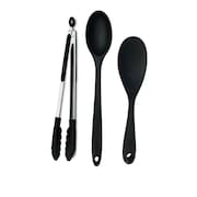 Jogo com 3 Peças Colher de Arroz e Pegador em Silicone Preto UNYHOME.