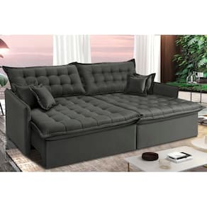 Sofá Sem Caixa Retrátil Reclinável 2,15m Cama Inbox Versátil Com Pillow Top E Molas Velusoft Cinza