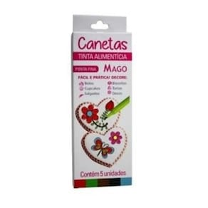 Caneta Canetinha Tinta Alimentícia Decoração Bolo 5 Cores Mago
