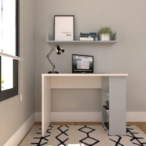 Conjunto de Mesa com Prateleiras Para Escritório ou Home Office 110 cm de Largura Branco/Cinza