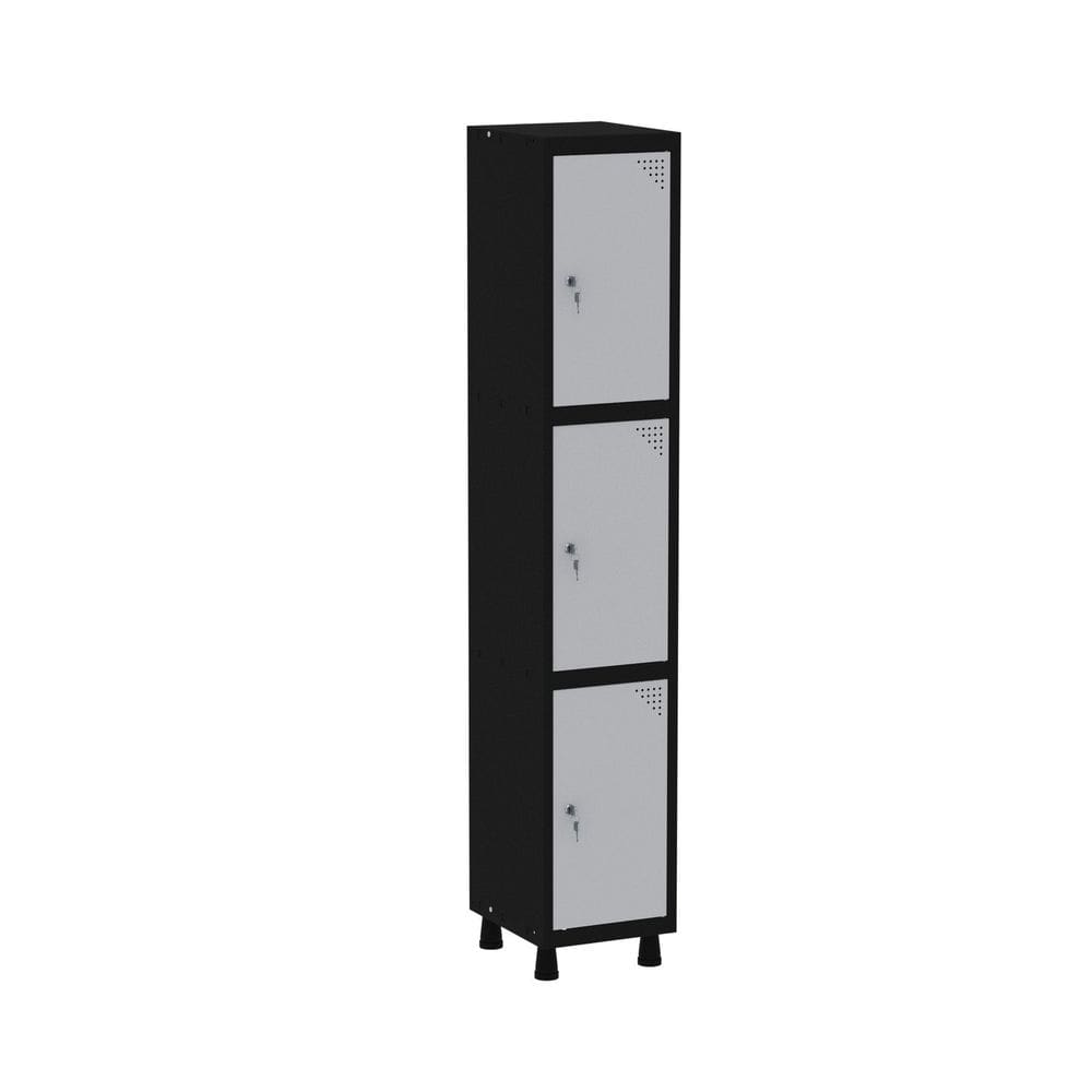 Roupeiro em Aço Mt 1v 3 Portas - Fechadura Preto/Cinza