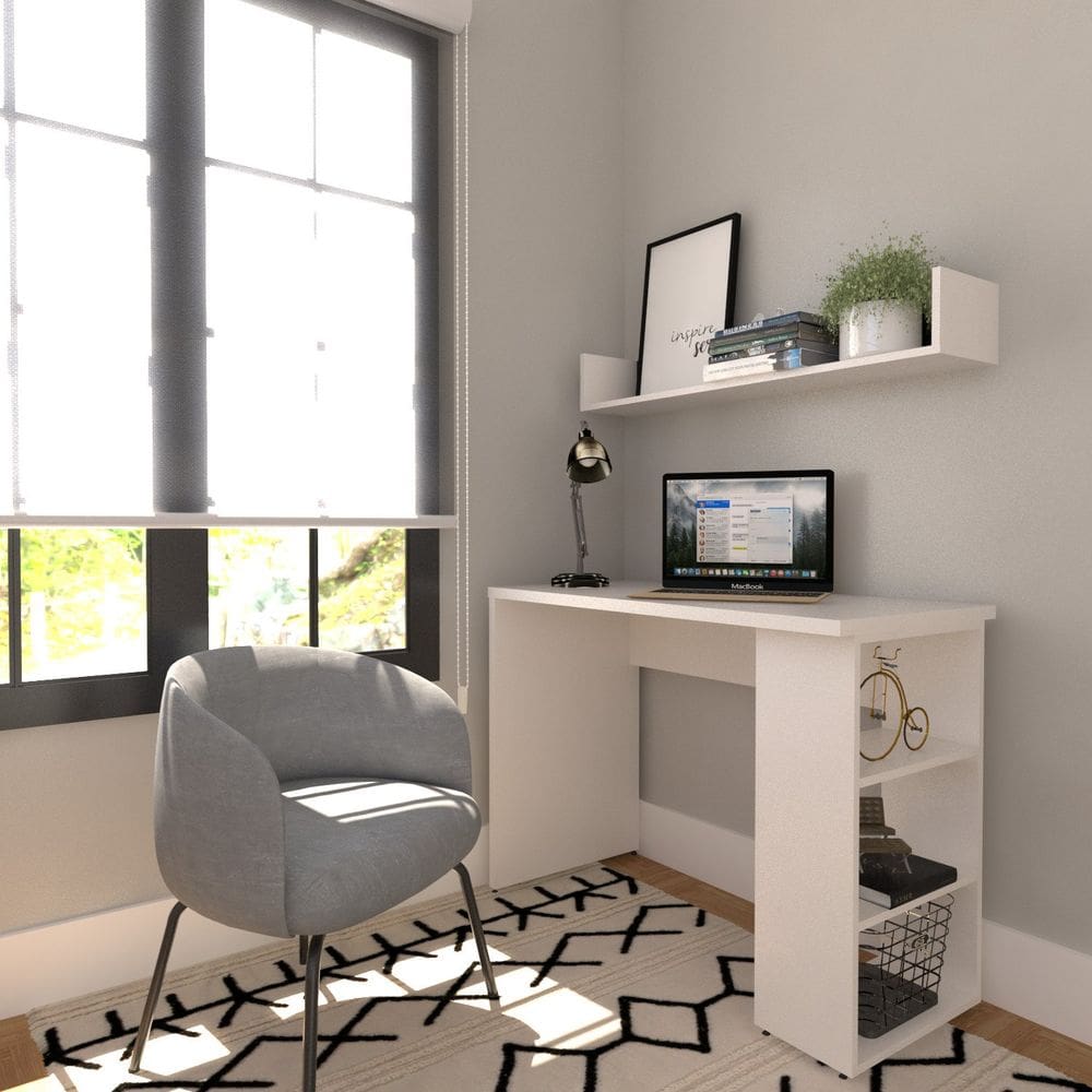 Conjunto de Mesa com Prateleiras Para Escritório ou Home Office 90 cm de Largura Branco