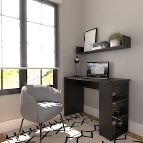 Conjunto de Mesa com Prateleiras Para Escritório ou Home Office 90 cm de Largura Preto