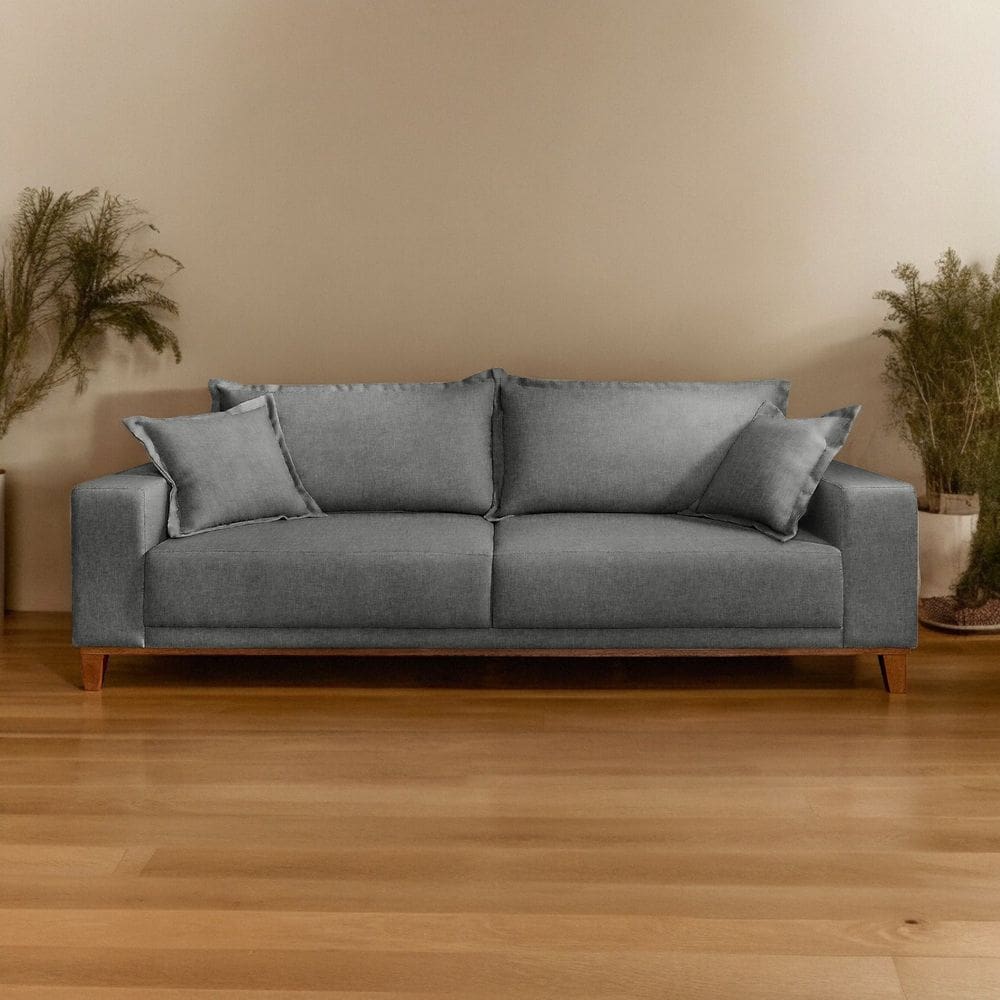Sofá Fixo 3 Lugares Luxo 200 cm Argos Cinza