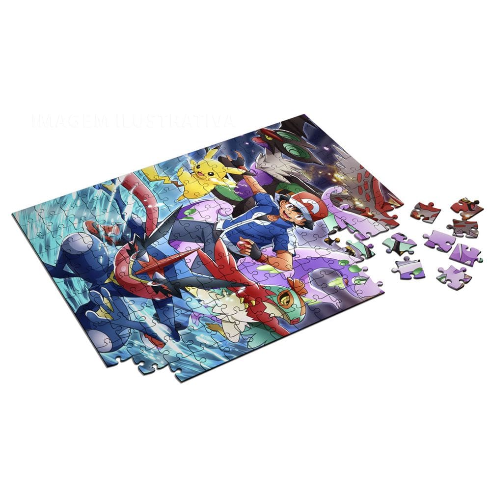 Quebra Cabeça Personalizado Pokemon Ash e Greninja 60 Peças