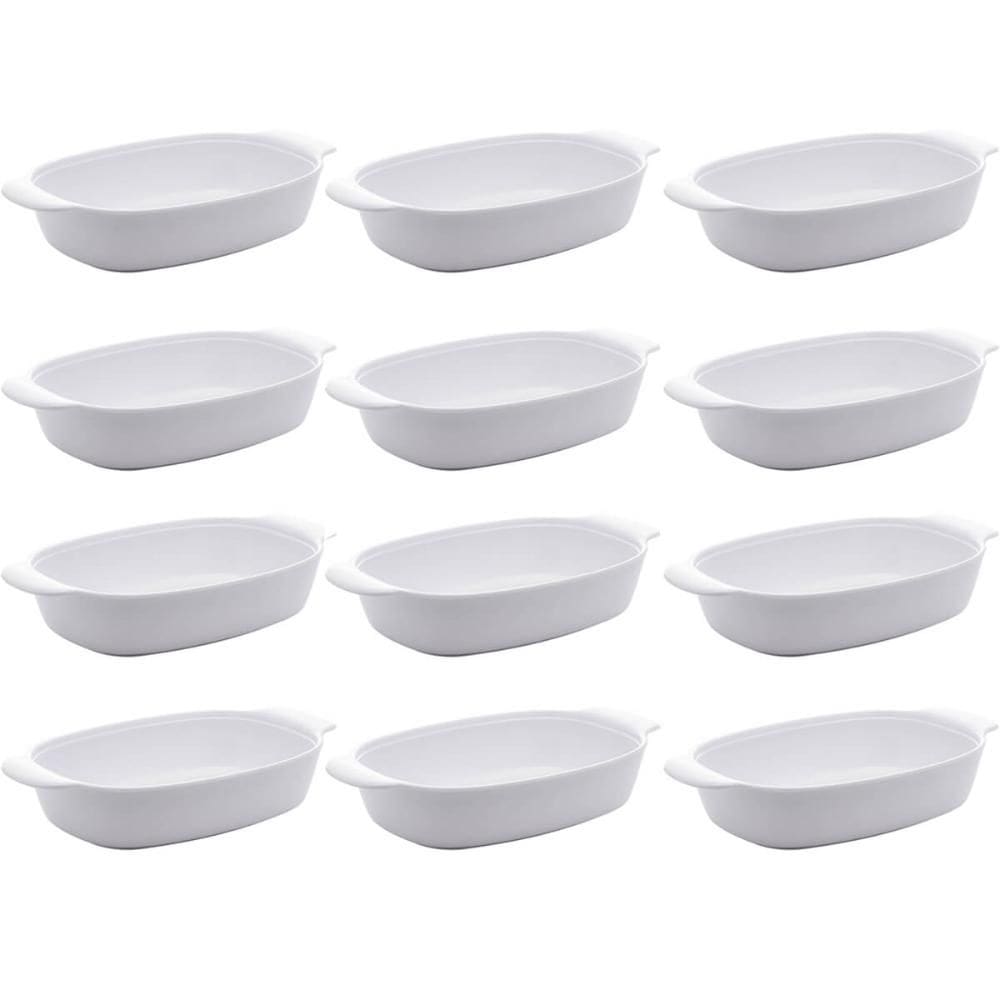 Conjunto 12 Travessas de Melamina para Restaurante com Alças Laterais 23cm Milão Lyor Brancas