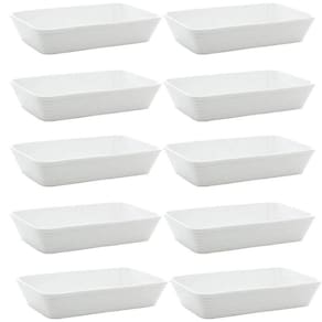 Kit 10 Travessas de Porcelana Lines para Restaurante Buffet Retangular Servir Branca