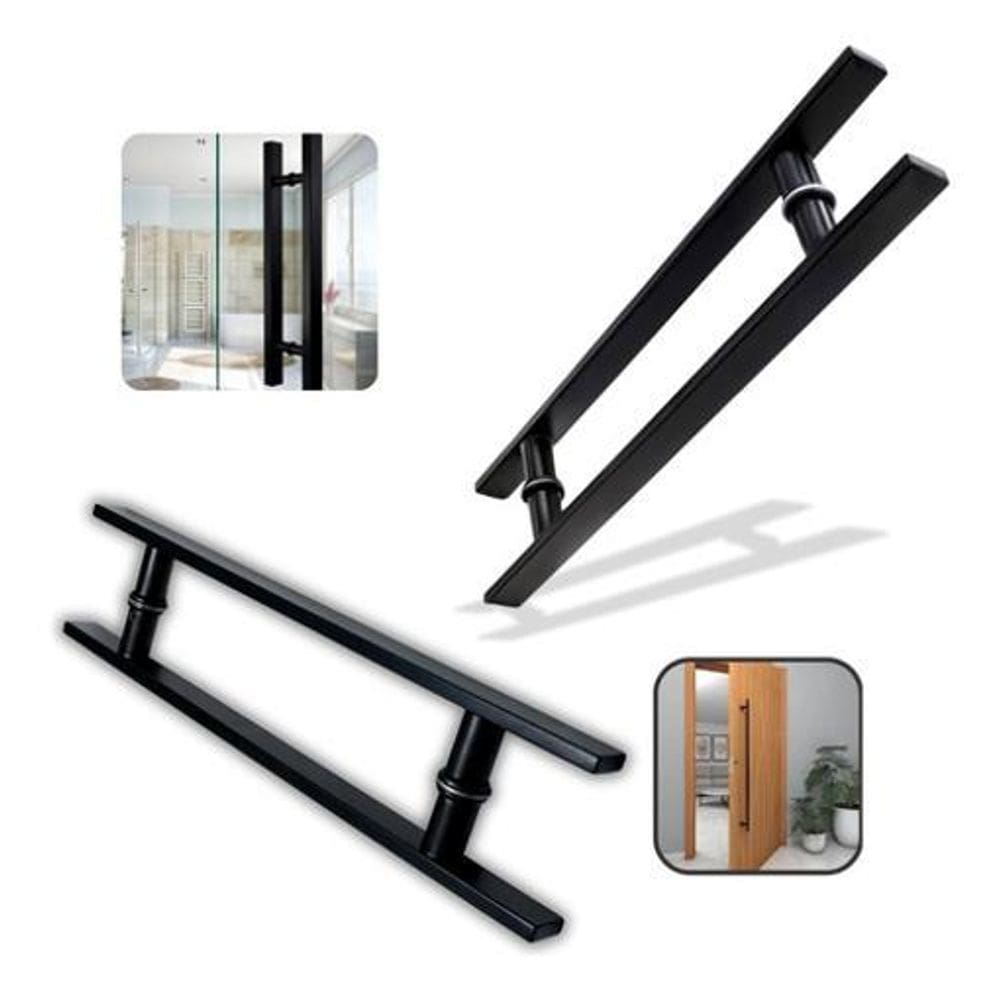 Puxador Preto Porta Madeira Aço Inox - 80Cm Barra Chata Reto