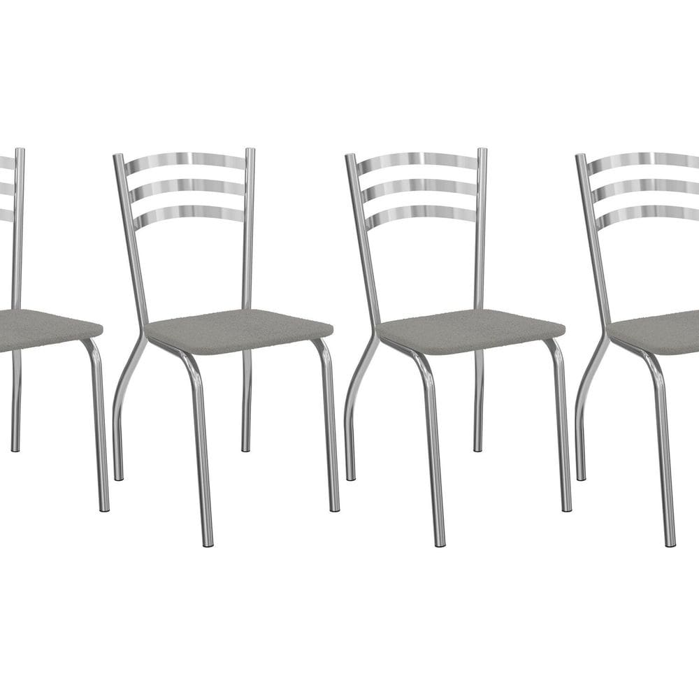 Kit 4 Cadeiras de Metal  Portugal Cromado/Cinza
