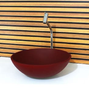Cuba Vidro Redonda 35cm Com Torneira E Valvula Vermelho Fosco
