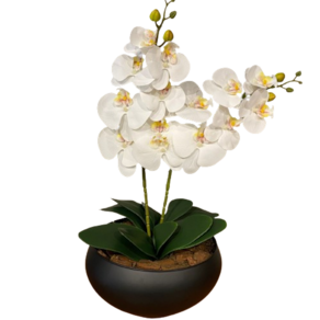 2 Orquídeas Branca Artificial Arranjo Centro de Mesa Vaso Grande