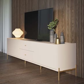 Rack com Pés em Aço Carbono e Pintura Metalizada 180cm Jasper Off-White Fosco/Dourado