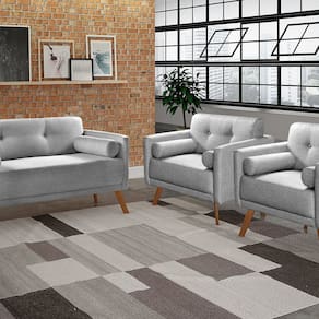 Conjunto Moderno Luma Sofá Living 2 Lugares + 2 Poltronas Decoração Sala, Recepção Cinza