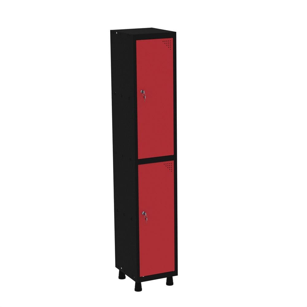 Roupeiro em Aço Mt 1v 2 Portas Fechadura Com Prateleira Interna Preto/Vermelho