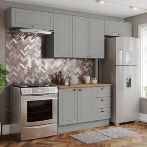 Cozinha Completa 4 Peças 100% MDF com Tampo Internacional Cinza/Marrom