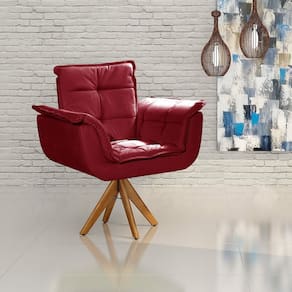 Poltrona Giratória de Madeira Decoração Sala Quarto Recepção Bella Opala Vermelho