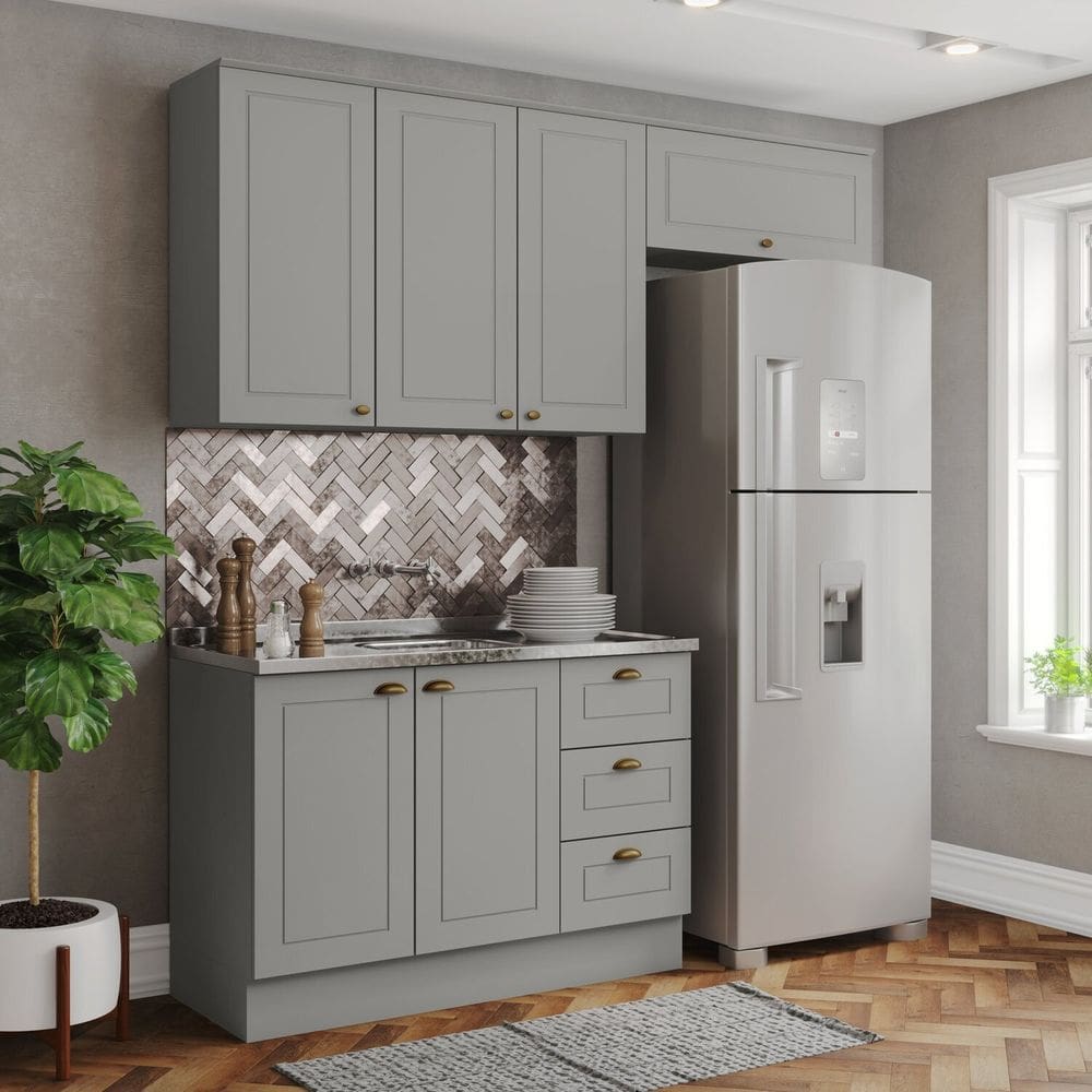 Cozinha Compacta 3 Peças 100% MDF Internacional Cinza