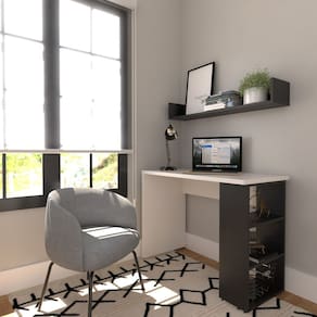 Conjunto de Mesa com Prateleiras Para Escritório ou Home Office 110 cm de Largura Branco/Preto