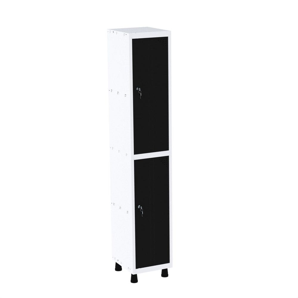 Roupeiro em Aço Mt 1v 2 Portas Fechadura Com Prateleira Interna Branco/Preto