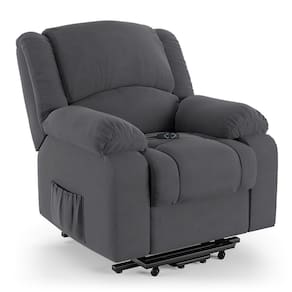 Poltrona do Papai Reclinável Melim Elevação Lift Elétrico Veludo Cinza FH1 - D`Rossi
