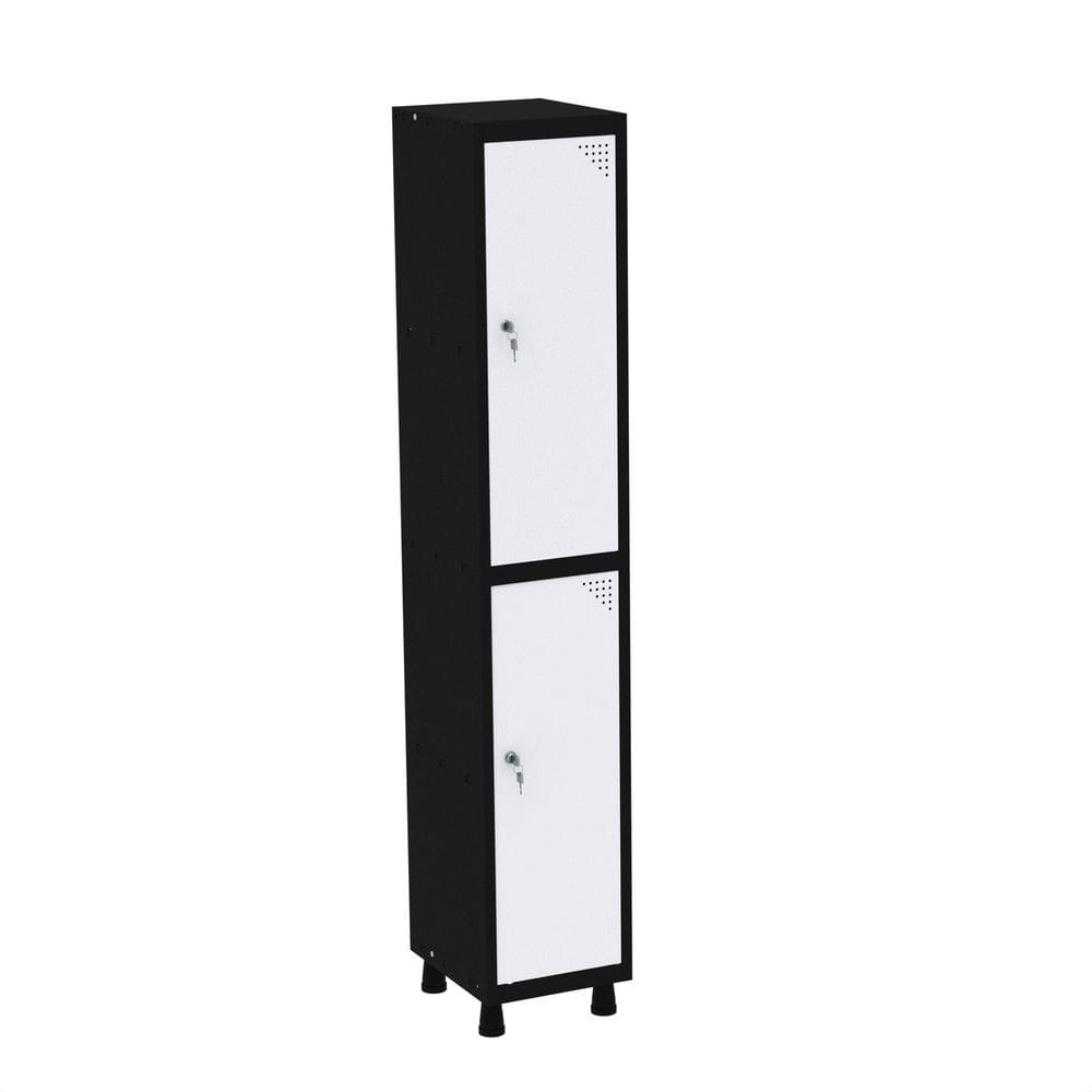 Roupeiro em Aço Mt 1v 2 Portas Fechadura Com Prateleira Interna Preto/Branco