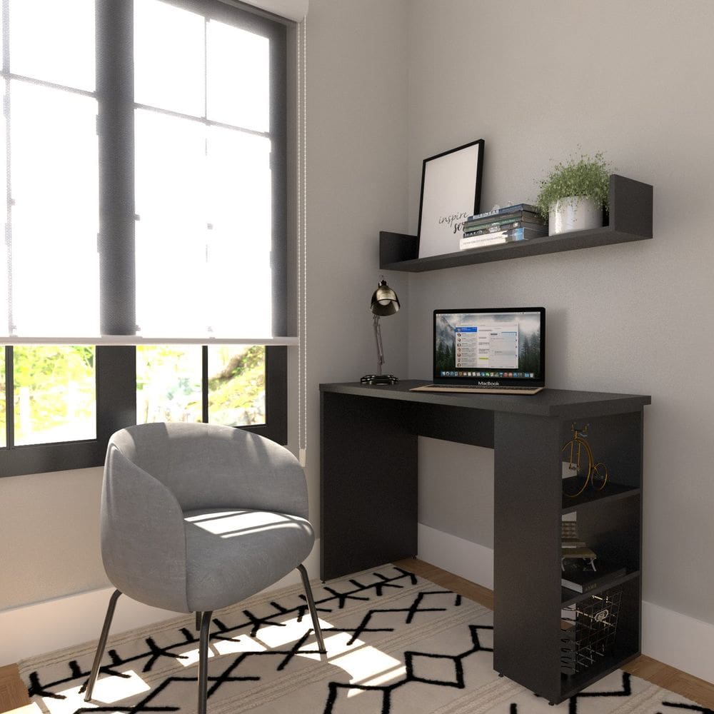 Conjunto de Mesa com Prateleiras Para Escritório ou Home Office 100 cm de Largura Preto