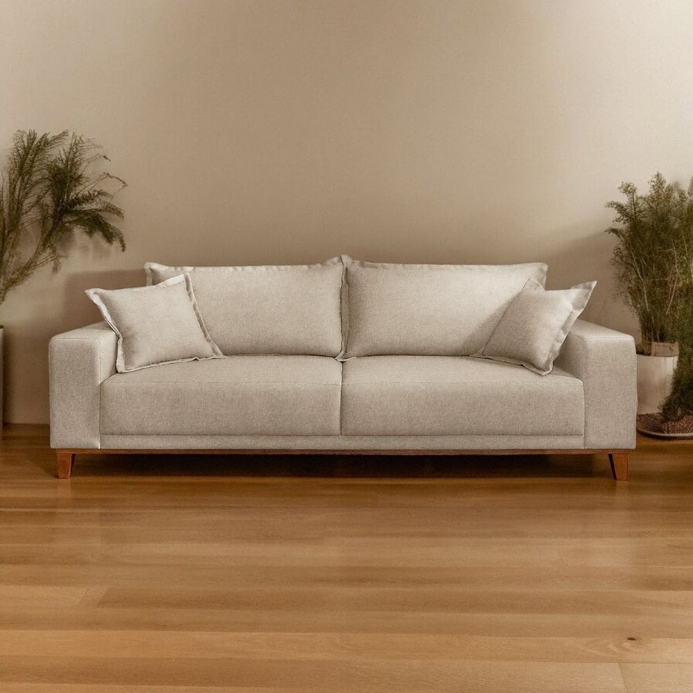 Sofá Fixo 3 Lugares Luxo 200 cm Argos Bege Claro