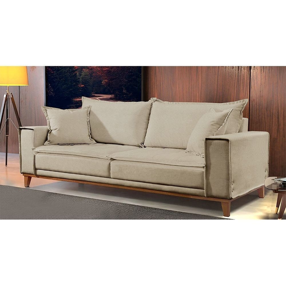 Sofá Fixo 3 Lugares Luxo 180 cm  Aquiles Bege