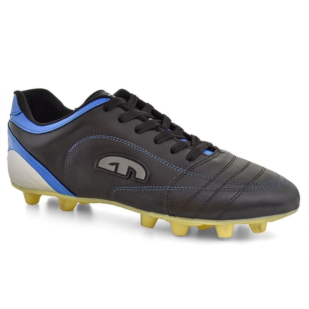Chuteira Masculina Extra Tamanho Especial Para Campo Trava Fixa Preto e Azul EGM